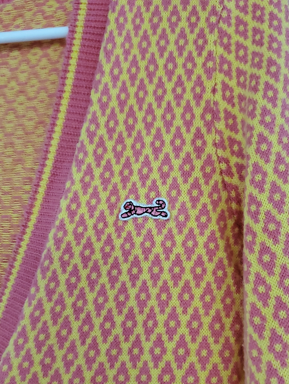 Le Tigre Yellow and Pink Diamond-Pattern Cardigan. Small. - Picture 4 of 12